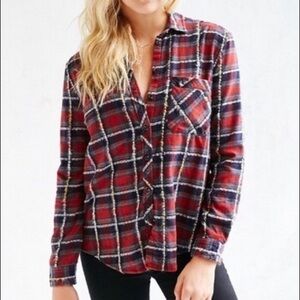 BDG Textured Button Up Plaid Flannel Shirt